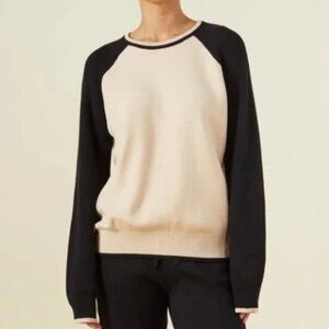 MONROW Super Soft Color Block Sweater Cream Black Crewneck Pullover Size XS